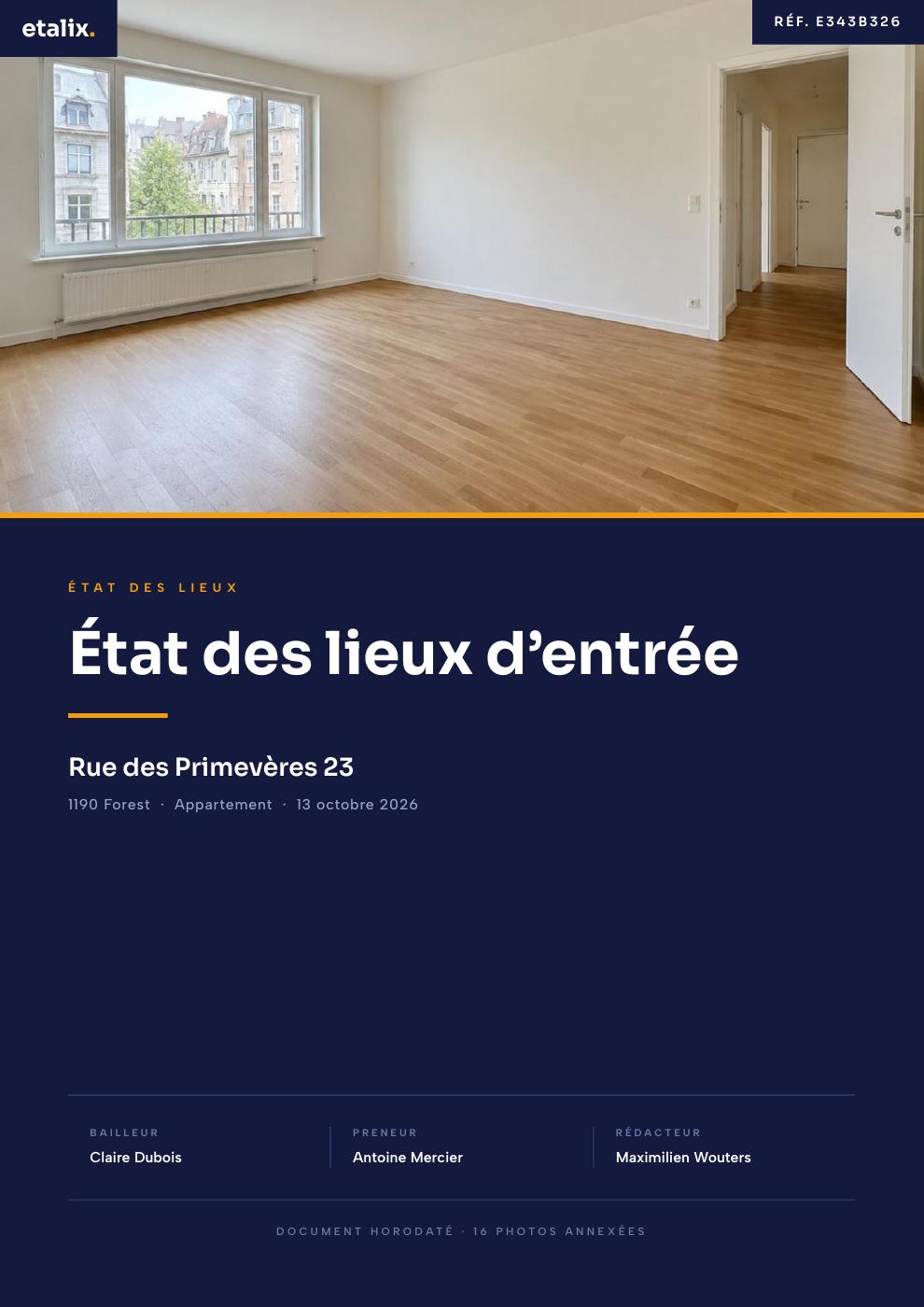 Rapport d'état des lieux Etalix, page de garde